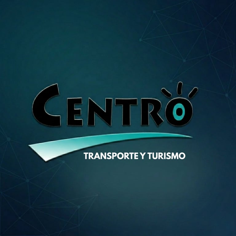 Centro Transporte y Turismo logo featuring a cyan light bulb symbol above the company name with a curved swoosh design on a dark blue background
