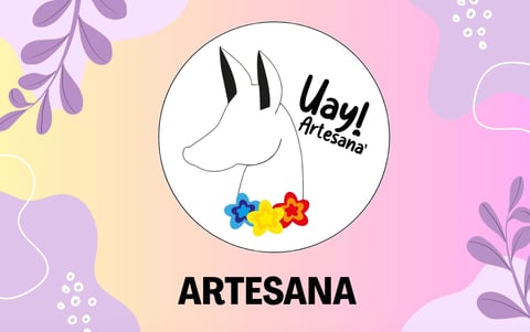 Logo for Yay Artesana featuring a horse profile with colorful puzzle pieces and decorative floral elements on a pastel background